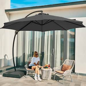 11 ft. L Outdoor Aluminum Curvy Cantilever Offset Hanging Patio Umbrella with Sandbag Base and Cover in Gray