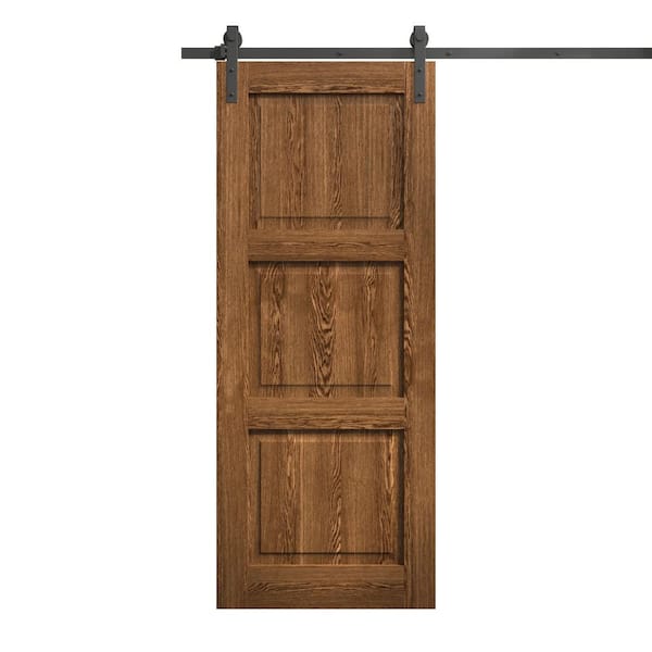 28 in. x 96 in. Cognac Oak Color Solid Wood Single Barn Door Slab With Hardware