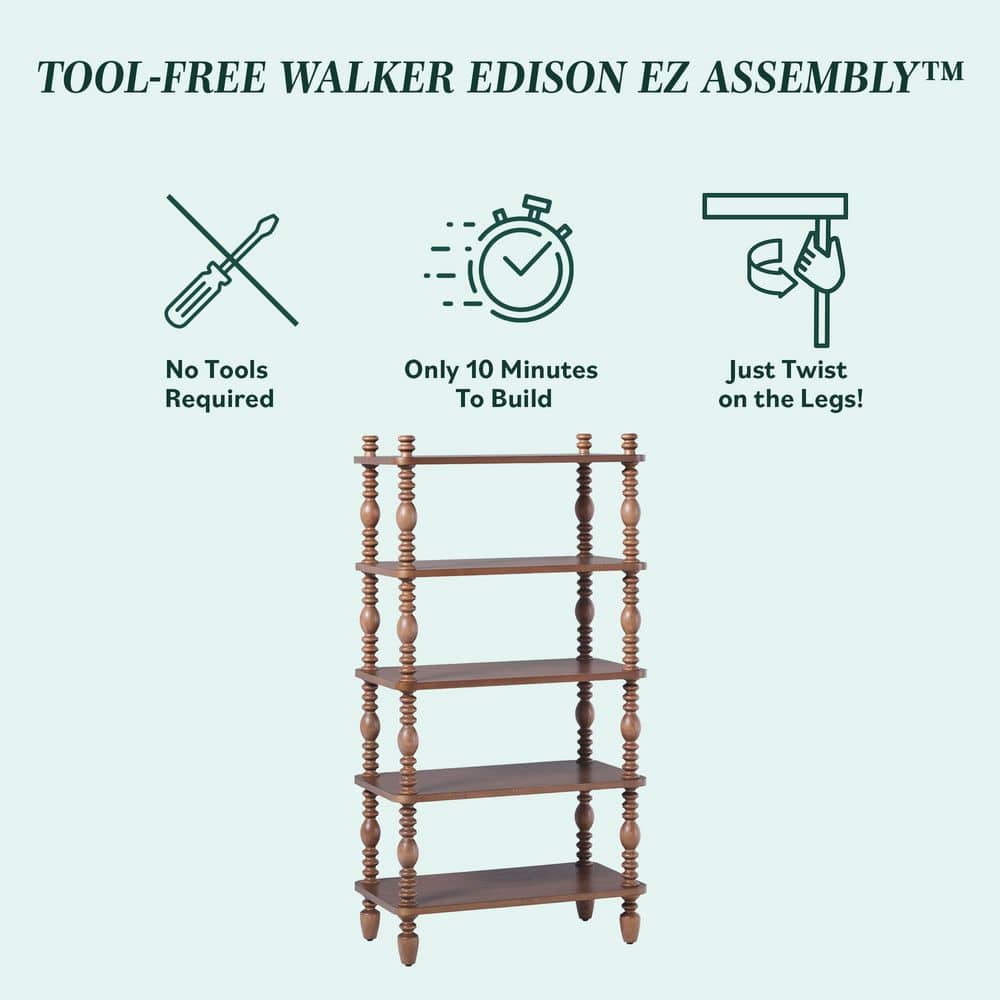 Modern Farmhouse Easy Assembly 25 in. Wide White 5-Shelf Solid Wood Bookcase with Open Storage and Spindle Detailing - thumbnail 3