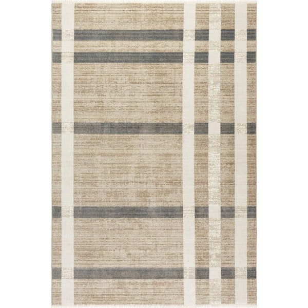 Mckinley Vintage Plaid Fringed Light Beige 10 ft. x 13 ft. Indoor Area Rug
