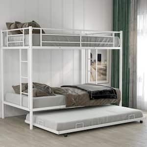 White Twin Over Twin Bunk Bed with Trundle