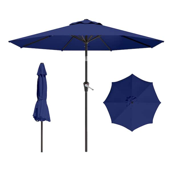 9 ft. Patio Umbrella for Outdoor with Push Button Tilt and Crank, with 8 Sturdy Ribs for Market, Garden, Navy