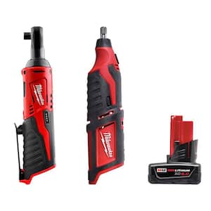 M12 12-Volt Lithium-Ion Cordless 3/8 in. Ratchet with M12 Rotary Tool and 6.0 Ah XC Battery Pack