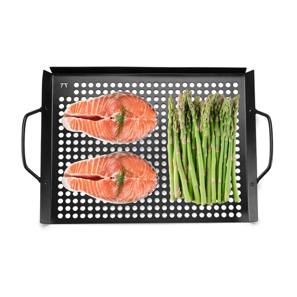 Non-Stick Black Stainless Steel Grill Topper with Handles