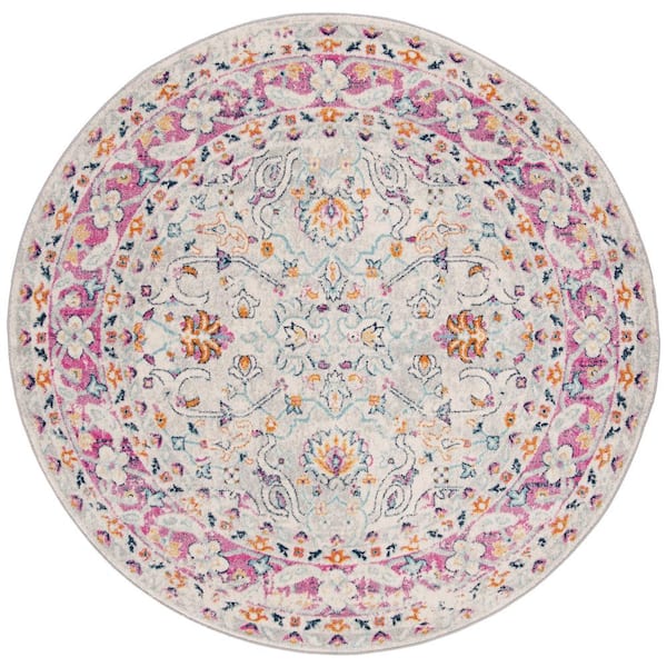 SAFAVIEH Madison Cream/Fuchsia 7 ft. x 7 ft. Round Border Area Rug