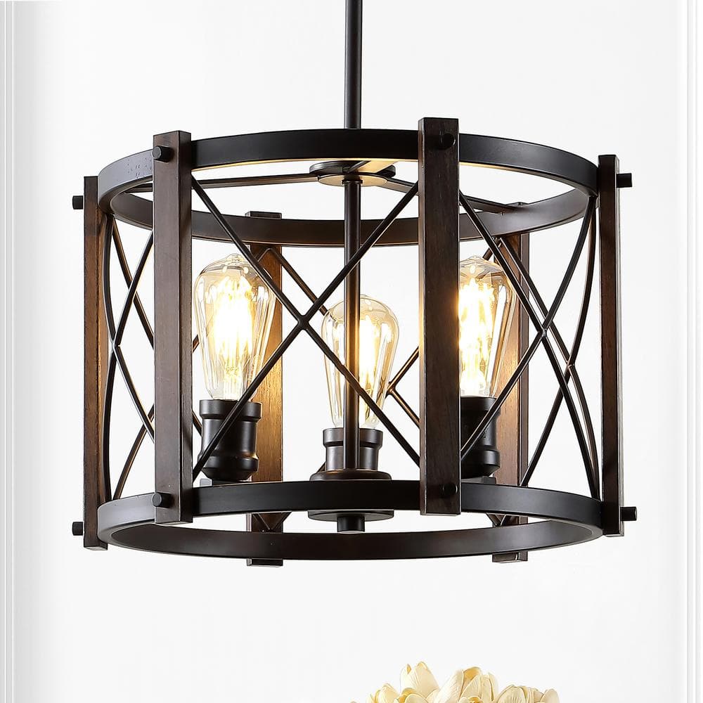 Ferme 16  3-Light Adjustable Iron Rustic Farmhouse LED Pendant  Brown/Oil Rubbed Bronze