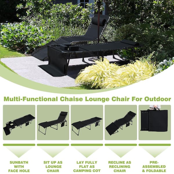 VEIKOUS Black Outdoor Lounge Chair Chaise Lounge with Face