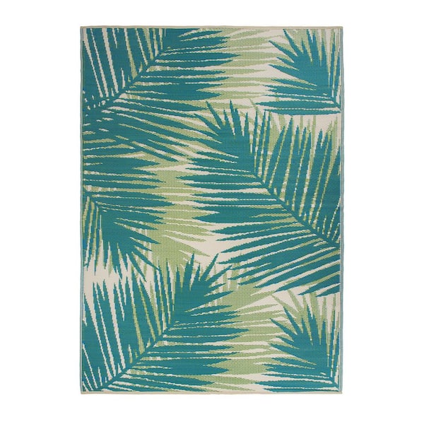 Tropical Floral Reversible Plastic Green 4 ft. x 6 ft. Outdoor Area Rug