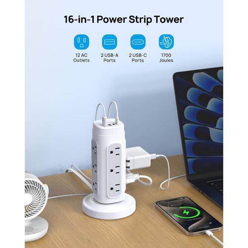 thumbnail image 2 of 6.5Ft Surge Protector Power Strip Tower - 8 AC Outlets & 6 2 of 11