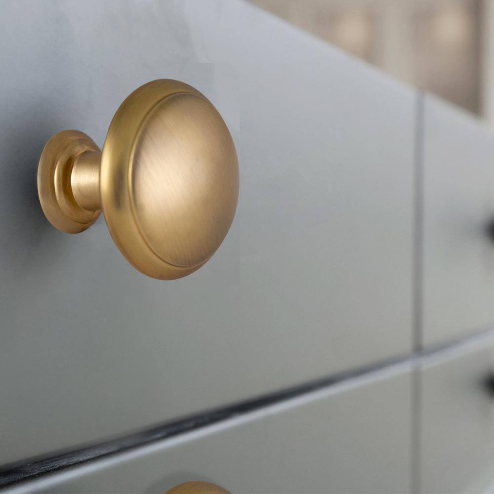 Satin Gold Round Modern Cabinet Knob Set with Mounting Hardware