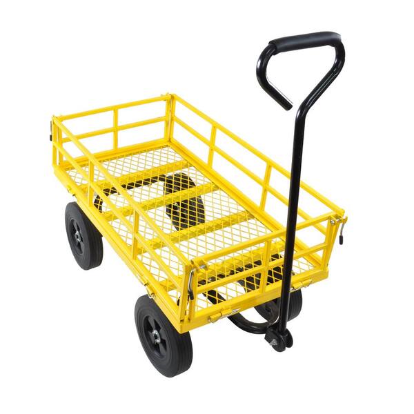 Miscool 3.5 cu.ft. Mesh Steel Frame Wagon Heavy-Duty Push Garden Cart with Removable Sides for Outdoor Lawn Landscape in Yellow