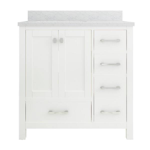VANITYFUS Solid Wood 36 in. W x 22 in. D x 39.3 in. H Single Sink Bath Vanity in White with Carrara White Natural Marble Top