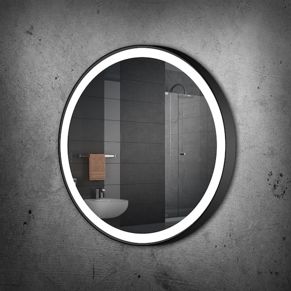 Unbranded 24 in. W x 24 in. H Oval Round Framed Wall Mounted Bathroom Vanity Mirror 6000K LED