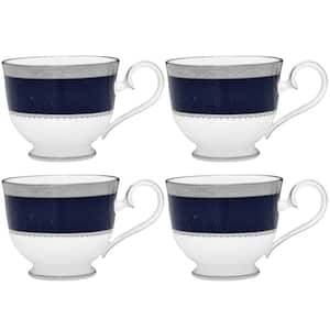Odessa Cobalt Platinum 7.75 fl. oz. Blue Bone China Tea Cups (Set of 4)