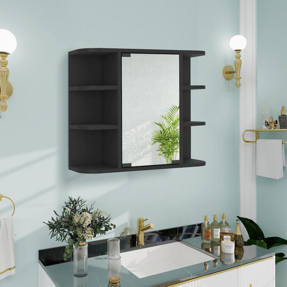 23.6 in. W x 19.6 in. H Rectangular Wooden Medicine Cabinet with Mirror, Black price history on PriceWatchPro