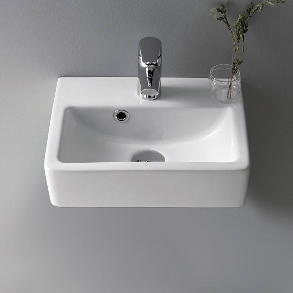 Mini Glossy White Ceramic Rectangular Wall-Mount Bathroom Sink