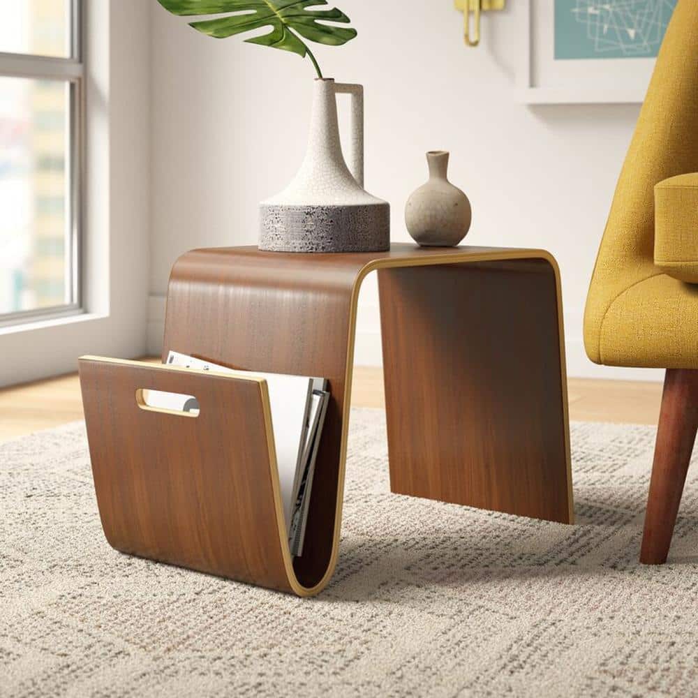 Brookside 25.6 in. Mid-Century Modern Walnut Rectangle Plywood and Ash Veneer End Table
