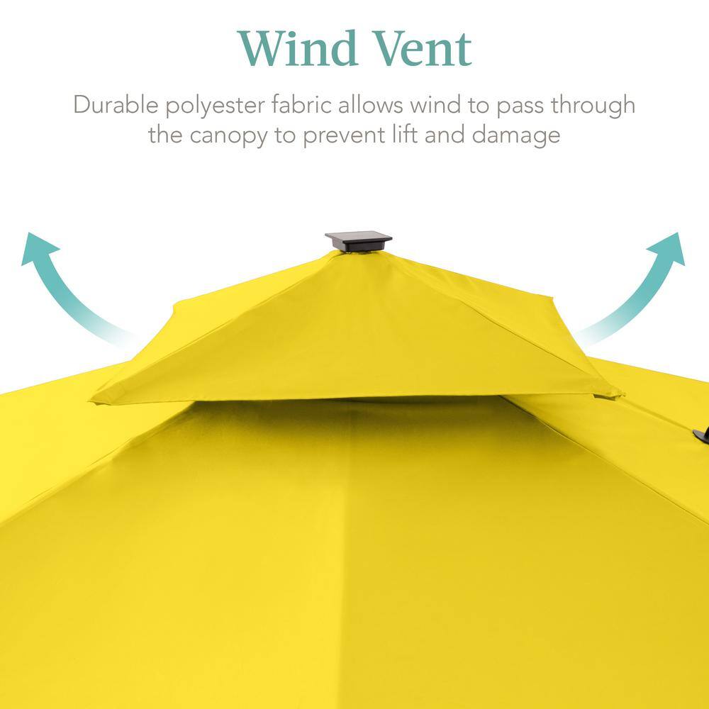 Yellow 10x10ft Solar LED Cantilever Patio Umbrella with Base