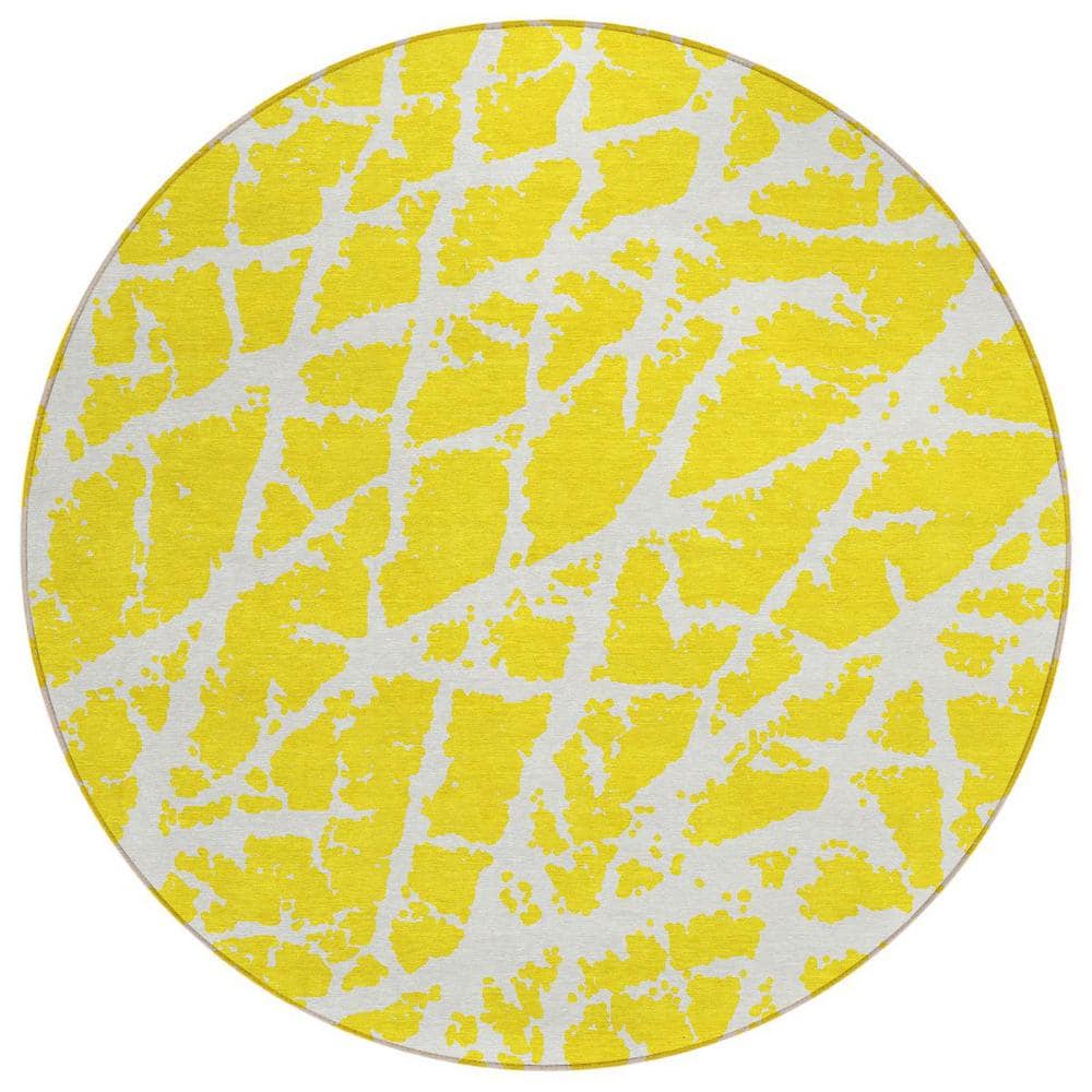 Yellow and White 8 ft. Round Abstract Indoor / Outdoor Area Rug price history on PriceWatchPro