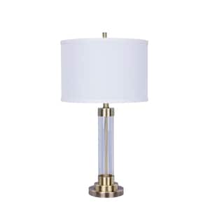 28 in. Antique Brass Metal and Clear Glass Table Lamp