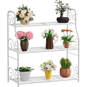 Indoor Outdoor White Metal Plant Stand Rack Plant Display Shelf Flower Pot Holder for Garden Patio Balcony (3-Tier)