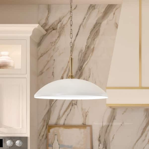 Delarosa 20.25 in. 1-Light White Traditional Shaded Oversized Hanging Pendant Light with Metal Shade