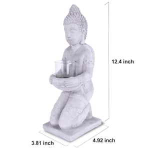 12.8 in. H Gray Cement Buddha Tealight Candle Holder Garden Statue Ornament