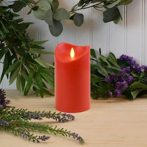 Battery Operated 5 in. Red Pillar Candle with Moving Flame