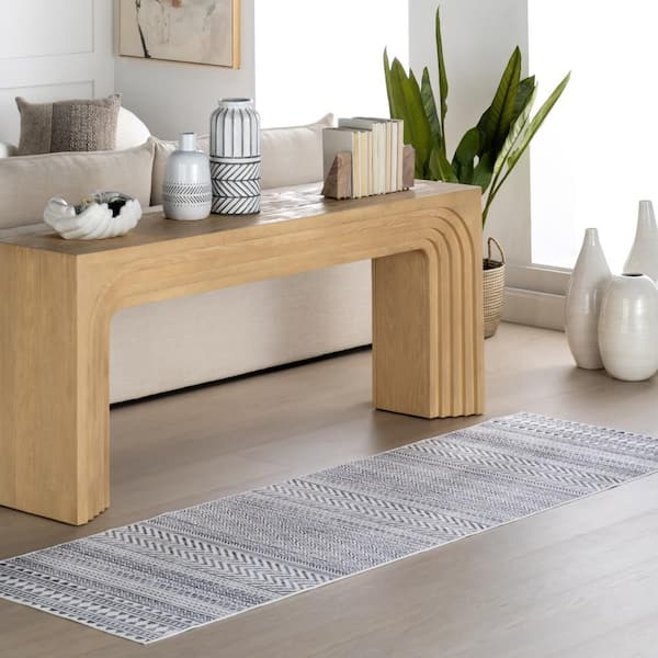Tribal Banded Spill Proof Washable Grey 2.6 ft. x 6 ft. Indoor Area Rug