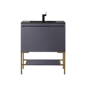 Milan 31.5 in. W x 18.1 in. D x 36 in. H Bathroom Vanity in Modern Grey Glossy with Charcoal Black Composite Top