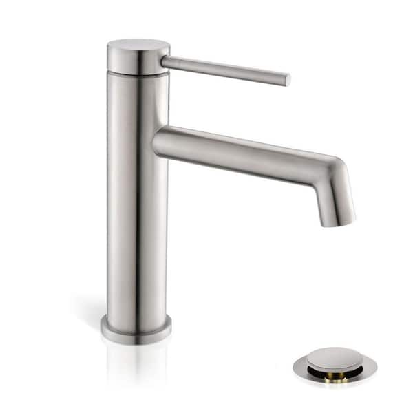 Phiestina Bathroom Sink Faucet, Single Hole Single Handle RV Bathroom Faucet Brushed Nickel