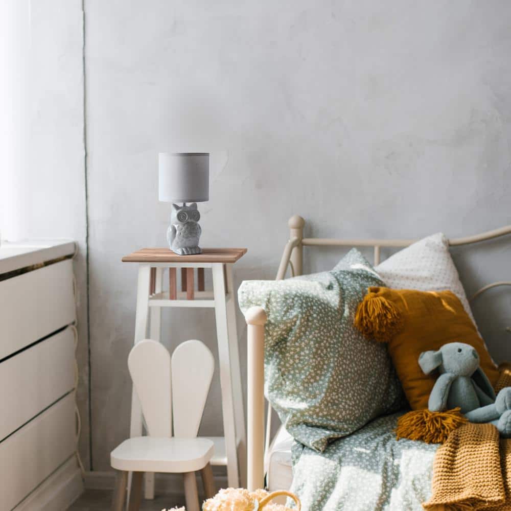 12.8" Gray Ceramic Owl Bedside Lamp with Fabric Shade