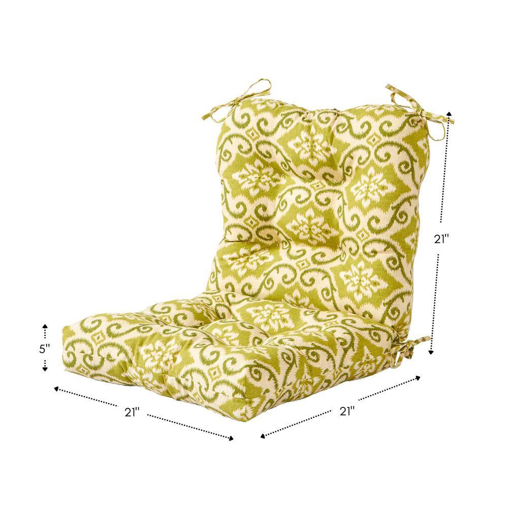 Shoreham Green Ikat Outdoor Reversible Tufted Chair Cushion