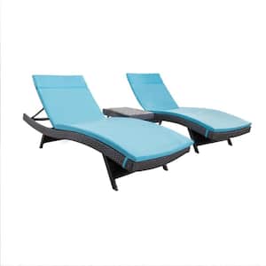 Salem Grey 5-Piece Faux Rattan Outdoor Chaise Lounge with Bright Blue Cushions