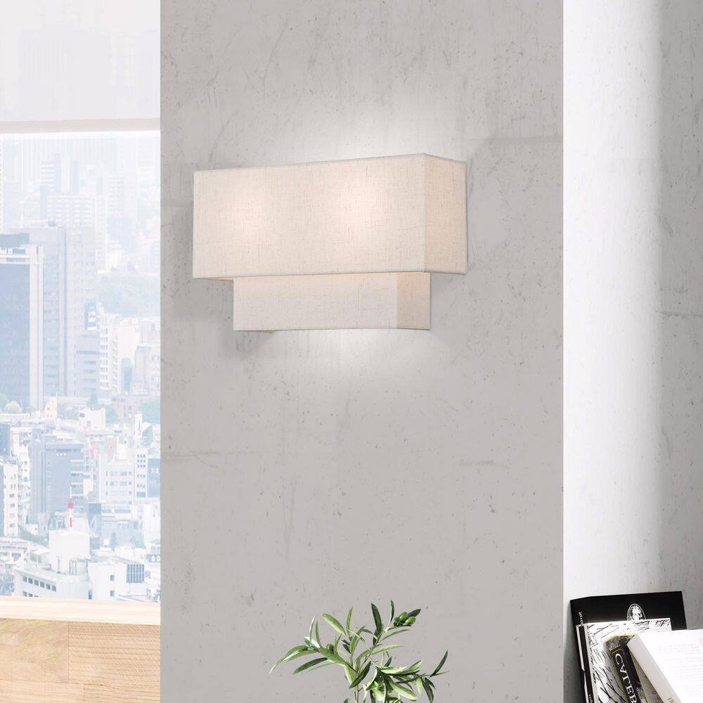 Claremont English Bronze Dual-Light Wall Sconce with Off-White Shades