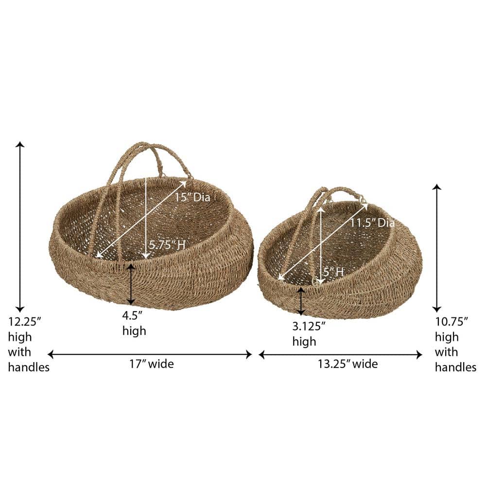 Natural Seagrass Handwoven Storage Baskets with Handles, Set of 2