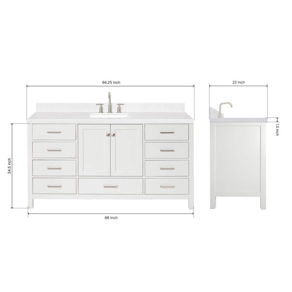 Cambridge 66" White Hardwood Freestanding Single Basin Vanity