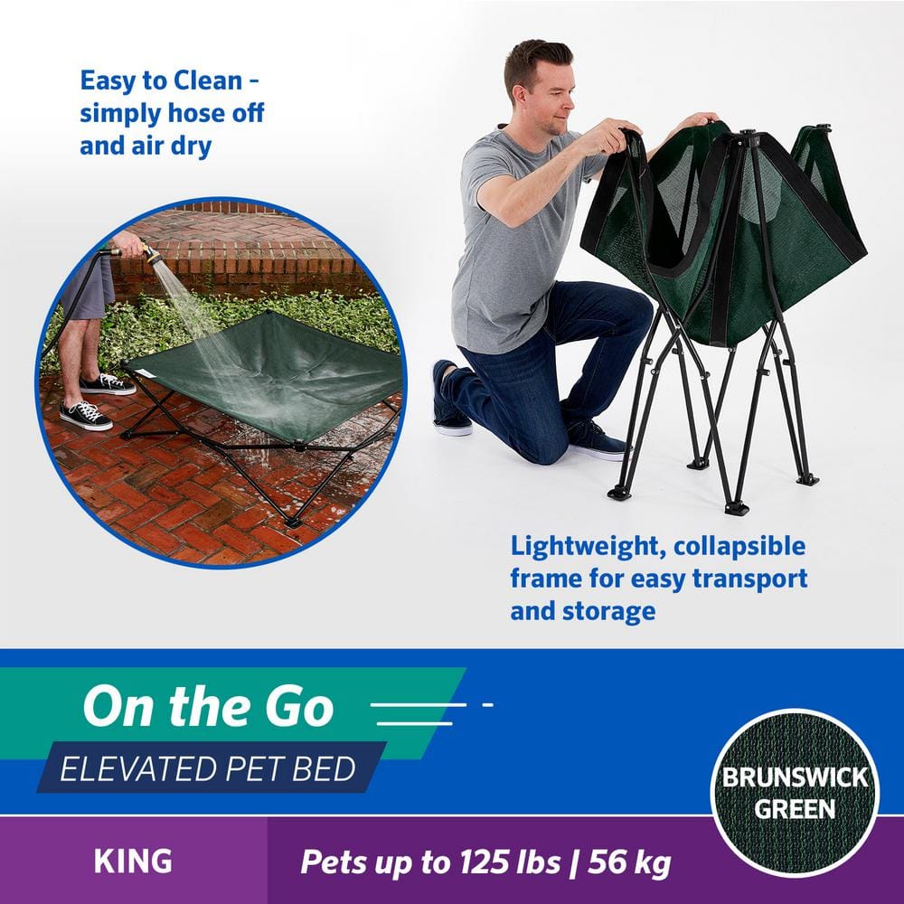 On the Go Elevated Pet Bed, King, Brunswick Green
