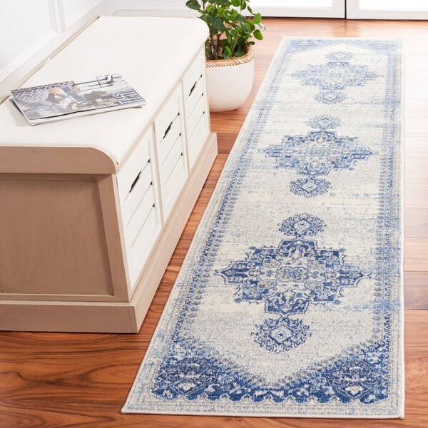 Brentwood 2 ft. x 9 ft. Blue/Ivory Medallion Traditional Runner Rug