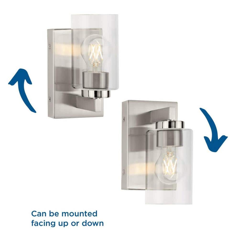 Goodwin Brushed Nickel Cylinder Vanity Light with Clear Glass Shade