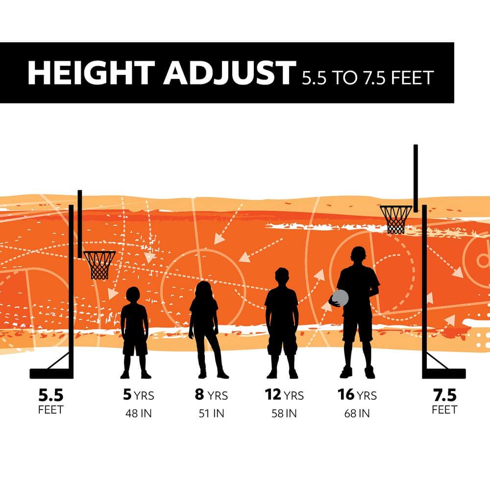 Adjustable 32" Black Polycarbonate Portable Basketball Hoop