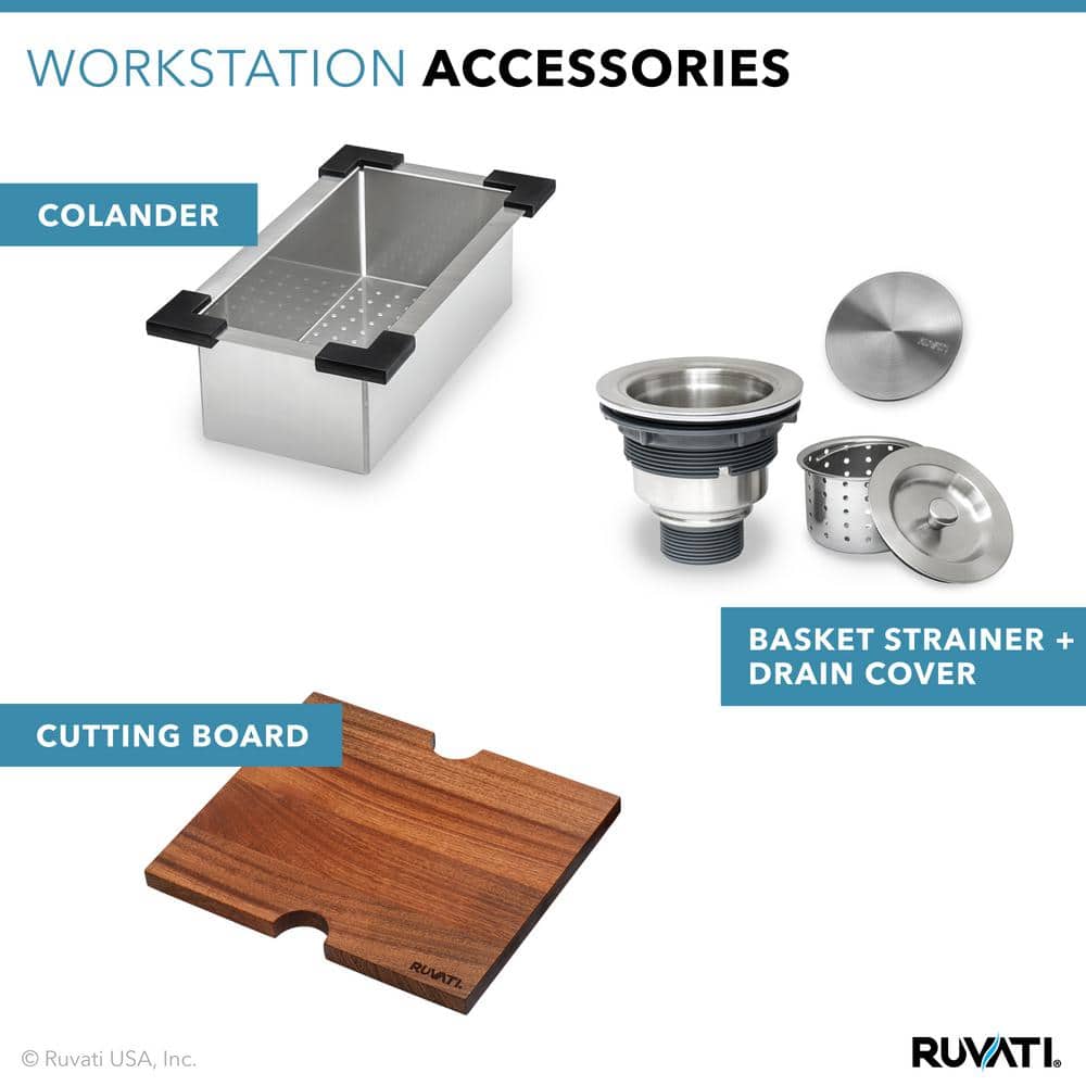 Ruvati 15'' Stainless Steel Workstation Sink with Sapele Wood Cutting Board