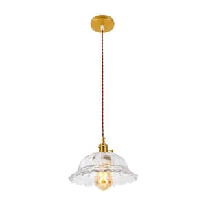 60-Watt 1-Light Gold Modern Pendant-Light with Clear Flower-Shape Glass Shade for Dining Room, No Bulbs Included