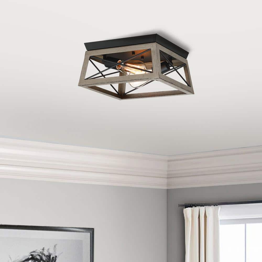 Mousse 12 in. W 2-Light Flush Mount with Matte Black Finish and Anchor Grey Oak Accents price history on PriceWatchPro
