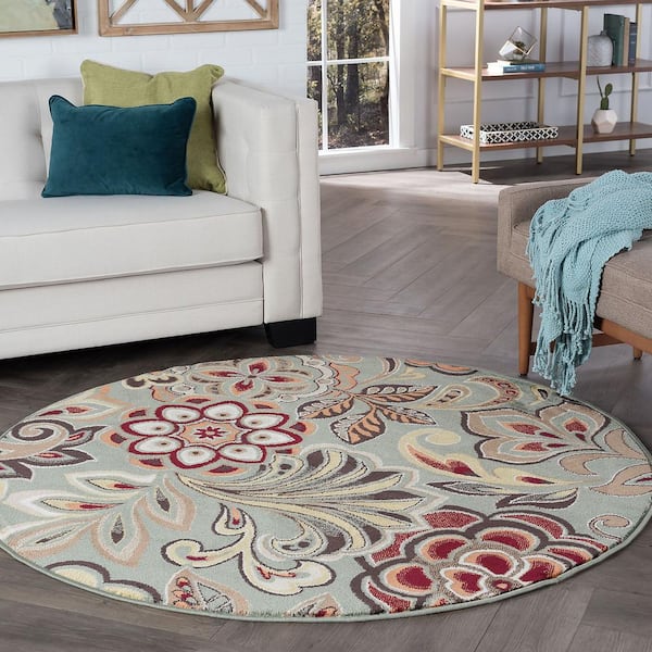 Deco Abstract Seafoam 6 ft. Round Indoor Area Rug