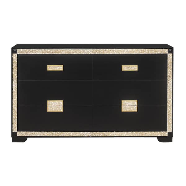 black and gold dresser with mirror Kendall - 6-Drawer Dresser with Mirror