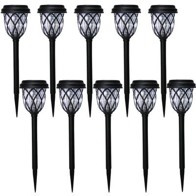Solar No Voltage 6 Lumens Black Integrated LED Path Light with Textured Glass Lens (10-Pack); Weather/Rust Resistant