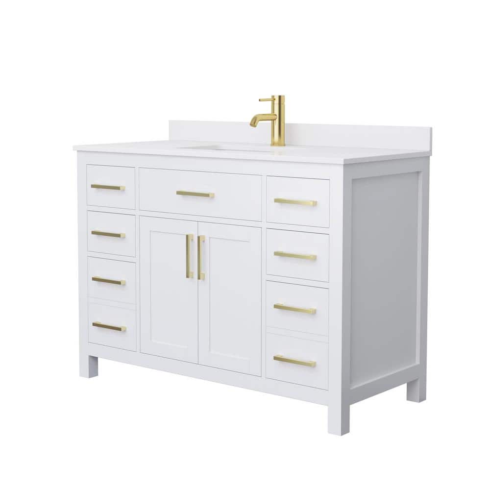 Beckett 48'' White Marble Single Bathroom Vanity with Gold Hardware