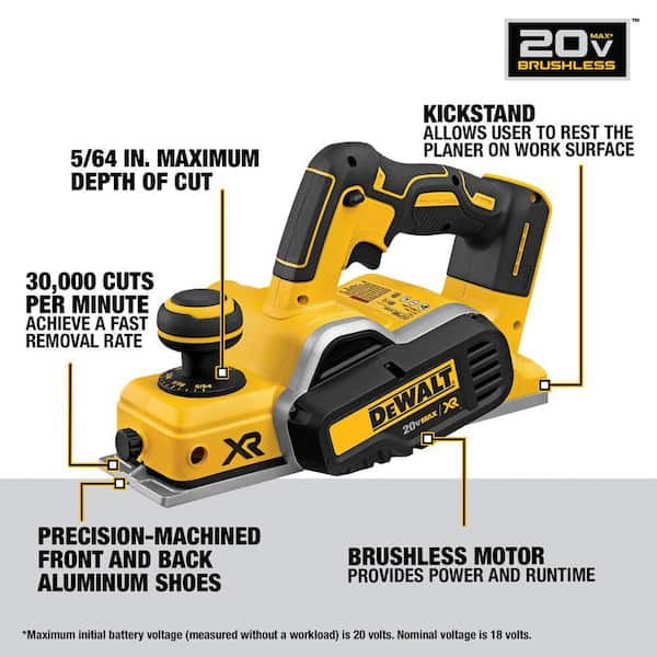 20V MAX XR Lithium-Ion Cordless Brushless 3-1/4 in. Planer with POWERSTACK 20V 5.0 Ah and 1.7 Ah Batteries and Charger