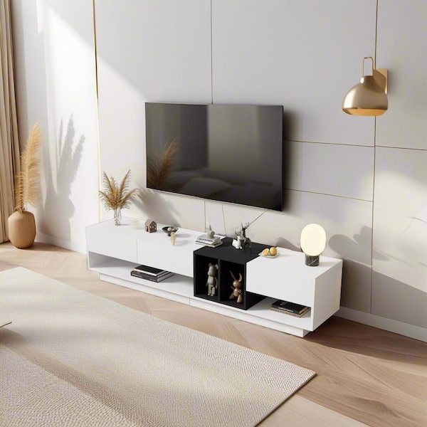 Clihome 75 in. White Freestanding TV Stand TV Cabinet Console